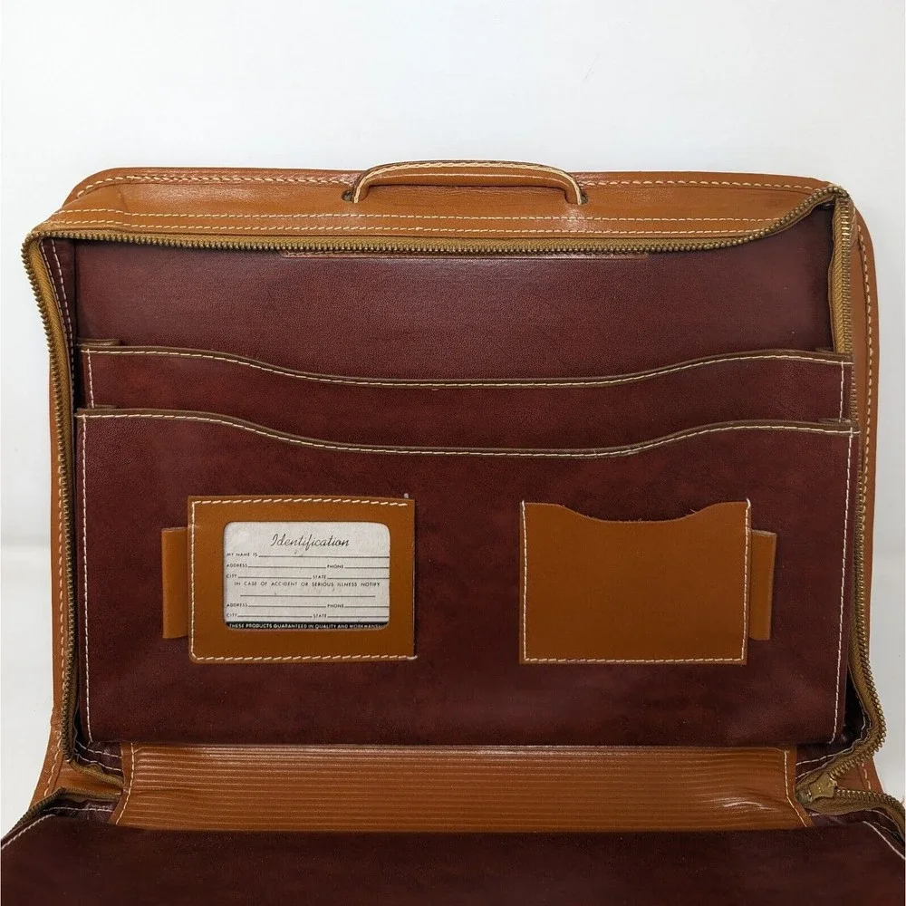 Vintage Hugo Bosca Built Cowhide Zip Briefcase Attaché Case Brown Leather 16x11